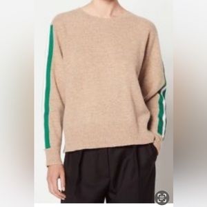 Sandro Amour Tan Stripe Long Sleeves Crewneck Wool Sweater Top